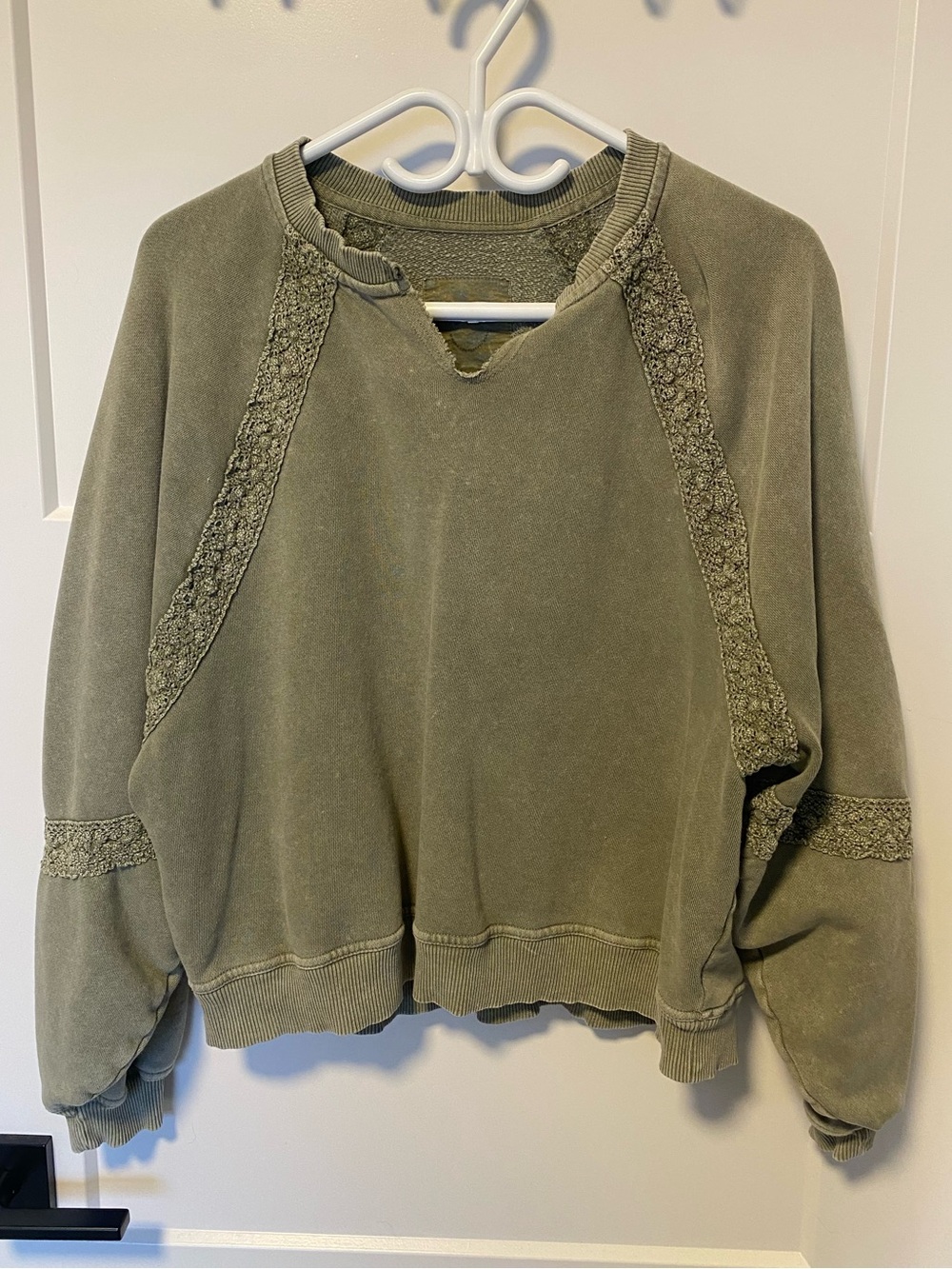 aerie Olive Green Sweatshirt with Lace Detail